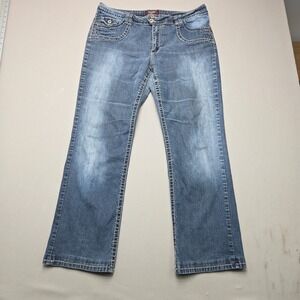 Angels Jeans Bootcut Thick Stitch Flap Pocket Medium Wash Blue Women Size 14